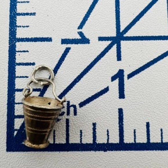 Sterling Silver Bucket Pail Pendant Necklace Rope Chain Charm Jewelry - Picture 5 of 5